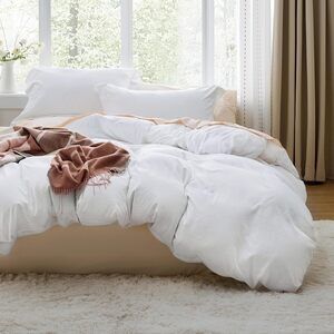 White Duvet Cover Queen Size - 3 Pieces Prewashed Cotton-Like Polyester